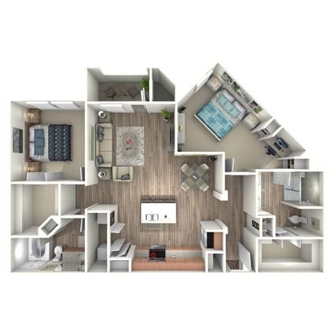 Floor plan for 2 beds, 2 baths, 1187 sqft